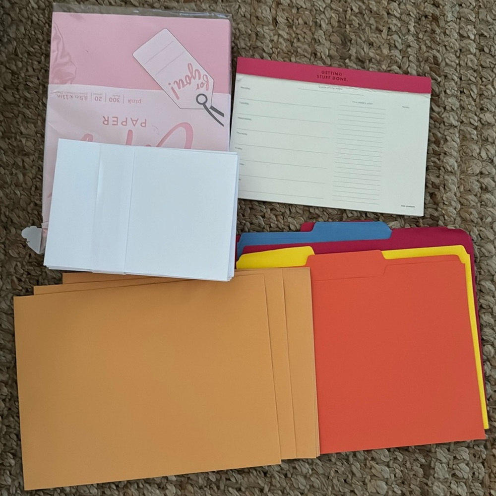 STATIONARY ENVELOPES FILE FOLDER PINK COPY PAPER WEEKLY PLANNER BUNDLE